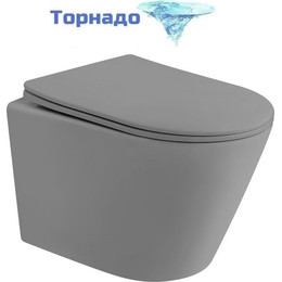 Унитаз подвесной безободковый Abber Bequem AC1102TMG с крышкой микролифт, серый матовый (система смыва Торнадо), Цвет производителя: серый фото 