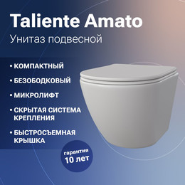 Унитаз подвесной безободковый Taliente Amato AM25010 Bianco opaco с крышкой микролифт, белый матовый фото 