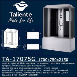 Душевая кабина Taliente 170x75 см TA-17075G, хром/тонированное фото 