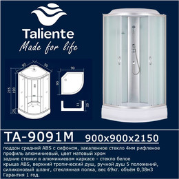Душевая кабина Taliente 90x90 см TA-9091M, хром/матовое фото 