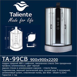 Душевая кабина Taliente 90x90 см TA-99CB, чёрный/прозрачное фото 