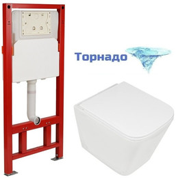 Инсталляция с подвесным безободковым унитазом AN Bitt сиденье микролифт, крепление (система смыва Торнадо) фото 