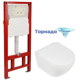 Инсталляция с подвесным безободковым унитазом AN Bloom сиденье микролифт, крепление (система смыва Торнадо) фото 