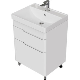 Тумба напольная с раковиной Mirsant Flat 60/2 60 см (раковина Line 60) белый фото 