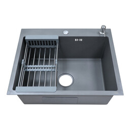 Кухонная мойка Azario Nicole AZG6050N (сифон, дозатор и коландер в комплекте) серый фото 