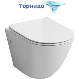 Унитаз подвесной безободковый Grossman GR-4411SQ с тонкой крышкой микролифт (система смыва Торнадо) фото 