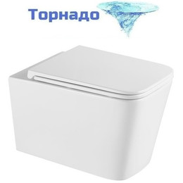 Унитаз подвесной безободковый Grossman GR-4441SQ с тонкой крышкой микролифт (система смыва Торнадо) фото 