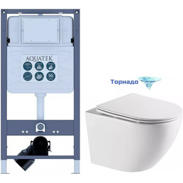 Инсталляция с подвесным унитазом комплект: Aquatek Pneumo S50 INSP-0000001 с подвесным безободковым унитазом Azario Grado AZ-0046-UQ3 сиденье микролифт (Система смыва торнадо) фото 
