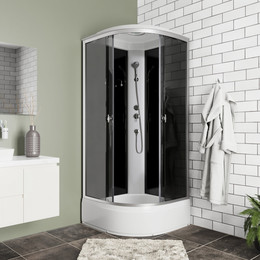 Душевая кабина Niagara Eco 90x90см NG-3504-14BLACK со средний поддоном 26см, стекло мозаика, профиль матовый хром (безсиликоновая сборка) фото 