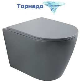 Унитаз подвесной безободковый Veconi Ando VAN-48TGR (Система смыва торнадо) с тонкой крышкой микролифт, серый матовый фото 