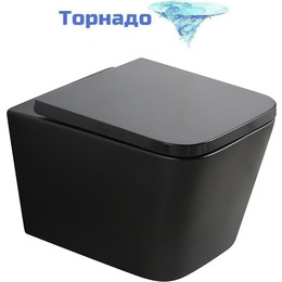 Унитаз подвесной безободковый Veconi Pulo VPU-51TB (Система смыва торнадо) с тонкой крышкой микролифт, чёрный матовый фото 