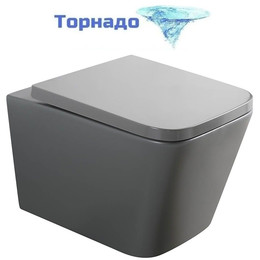 Унитаз подвесной безободковый Veconi Pulo VPU-51TGR (Система смыва торнадо) с тонкой крышкой микролифт, серый матовый фото 