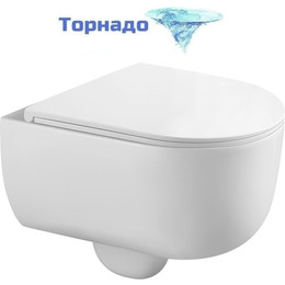 Унитаз подвесной безободковый Veconi Rino VRI-49T (Система смыва торнадо) с тонкой крышкой микролифт фото 
