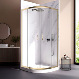 Душевое ограждение Veconi Rovigo 80x80 см RV202G-80-01-C4, брашированное золото/прозрачное фото 