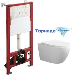 Инсталляция с подвесным безободковым унитазом AN Navi сиденье микролифт, крепление (система смыва Торнадо) фото 