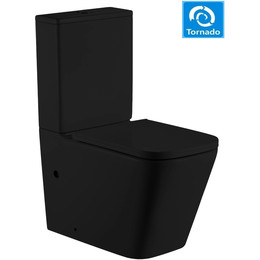 Унитаз-компакт безободковый SantiLine SL-5028MB с тонкой крышкой микролифт (система смыва Торнадо) чёрный матовый фото 