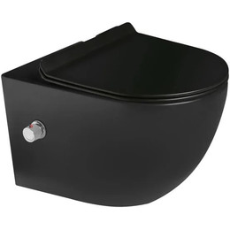 Унитаз-биде подвесной безободковый SantiLine SL-5002MB-BD с тонкой крышкой микролифт, чёрный матовый фото 