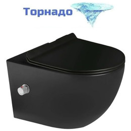 Унитаз-биде подвесной безободковый SantiLine SL-5002T-MB/BD с тонкой крышкой микролифт (система смыва Торнадо) чёрный матовый фото 