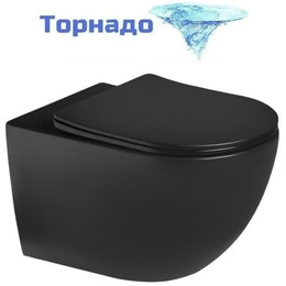 Унитаз подвесной безободковый SantiLine SL-5002T-MB с тонкой крышкой микролифт (система смыва Торнадо) чёрный матовый фото 