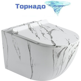 Унитаз подвесной безободковый SantiLine SL-5002T-MM с тонкой крышкой микролифт (система смыва Торнадо) под мрамор фото 