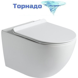 Унитаз подвесной безободковый SantiLine SL-5002T-MW с тонкой крышкой микролифт (система смыва Торнадо) белый матовый фото 