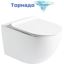 Унитаз подвесной безободковый SantiLine SL-5002T с тонкой крышкой микролифт (система смыва Торнадо) фото 