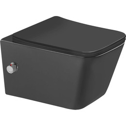 Унитаз-биде подвесной безободковый SantiLine SL-5004MB-BD с тонкой крышкой микролифт, чёрный матовый фото 