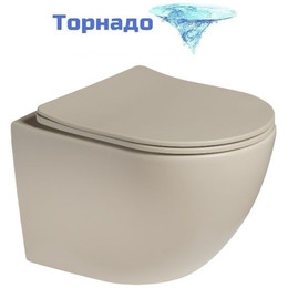 Унитаз подвесной безободковый SantiLine SL-5005T-BG с тонкой крышкой микролифт (система смыва Торнадо) бежевый матовый фото 