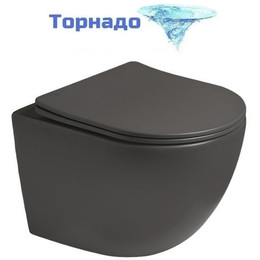 Унитаз подвесной безободковый SantiLine SL-5005T-DG с тонкой крышкой микролифт (система смыва Торнадо) тёмно-серый матовый фото 