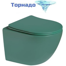 Унитаз подвесной безободковый SantiLine SL-5005T-G с тонкой крышкой микролифт (система смыва Торнадо) зелёный матовый фото 