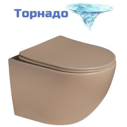 Унитаз подвесной безободковый SantiLine SL-5005T-KH с тонкой крышкой микролифт (система смыва Торнадо) светло-коричневый матовый фото 