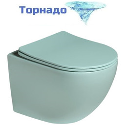 Унитаз подвесной безободковый SantiLine SL-5005T-LG с тонкой крышкой микролифт (система смыва Торнадо) светло-зелёный матовый фото 