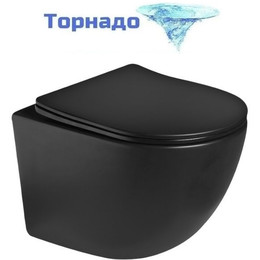 Унитаз подвесной безободковый SantiLine SL-5005T-MB с тонкой крышкой микролифт (система смыва Торнадо) чёрный матовый фото 