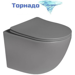 Унитаз подвесной безободковый SantiLine SL-5005T-MG с тонкой крышкой микролифт (система смыва Торнадо) светло-серый матовый фото 