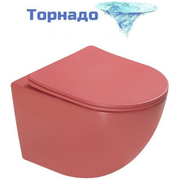 Унитаз подвесной безободковый SantiLine SL-5005T-MR с тонкой крышкой микролифт (система смыва Торнадо) красный матовый фото 