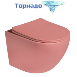 Унитаз подвесной безободковый SantiLine SL-5005T-P с тонкой крышкой микролифт (система смыва Торнадо) персиковый матовый фото 