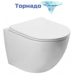 Унитаз подвесной безободковый SantiLine SL-5005T с тонкой крышкой микролифт (система смыва Торнадо) фото 