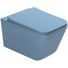 Унитаз подвесной безободковый SantiLine SL-5007BL с тонкой крышкой микролифт, голубой матовый фото 