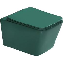 Унитаз подвесной безободковый SantiLine SL-5007G с тонкой крышкой микролифт, зелёный матовый фото 