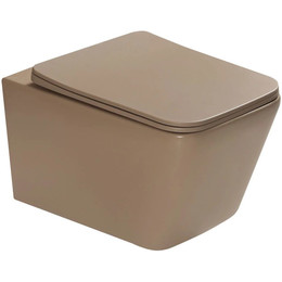 Унитаз подвесной безободковый SantiLine SL-5007KH с тонкой крышкой микролифт, коричневый матовый фото 