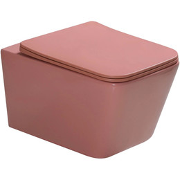 Унитаз подвесной безободковый SantiLine SL-5007P с тонкой крышкой микролифт, персиковый матовый фото 