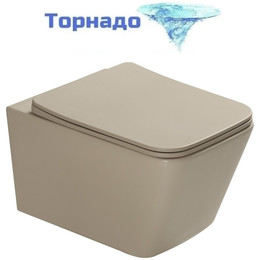 Унитаз подвесной безободковый SantiLine SL-5007T-BG с тонкой крышкой микролифт (система смыва Торнадо) бежевый матовый фото 