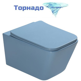 Унитаз подвесной безободковый SantiLine SL-5007T-BL с тонкой крышкой микролифт (система смыва Торнадо) голубой матовый фото 