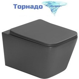 Унитаз подвесной безободковый SantiLine SL-5007T-DG с тонкой крышкой микролифт (система смыва Торнадо) тёмно-серый матовый фото 