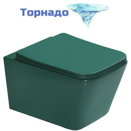 Унитаз подвесной безободковый SantiLine SL-5007T-G с тонкой крышкой микролифт (система смыва Торнадо) зелёный матовый фото 