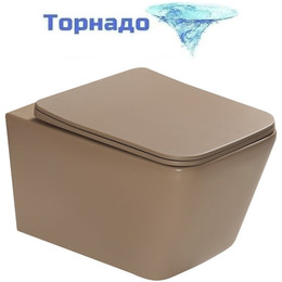 Унитаз подвесной безободковый SantiLine SL-5007T-KH с тонкой крышкой микролифт (система смыва Торнадо) светло-коричневый матовый фото 