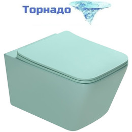 Унитаз подвесной безободковый SantiLine SL-5007T-LG с тонкой крышкой микролифт (система смыва Торнадо) светло-зелёный матовый фото 