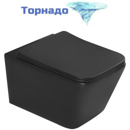 Унитаз подвесной безободковый SantiLine SL-5007T-MB с тонкой крышкой микролифт (система смыва Торнадо) чёрный матовый фото 