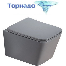 Унитаз подвесной безободковый SantiLine SL-5007T-MG с тонкой крышкой микролифт (система смыва Торнадо) светло-серый матовый фото 