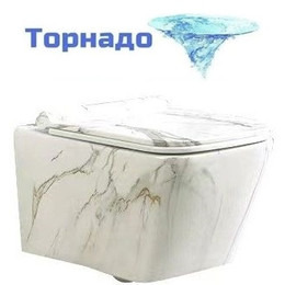 Унитаз подвесной безободковый SantiLine SL-5007T-MRB с тонкой крышкой микролифт (система смыва Торнадо) под мрамор фото 